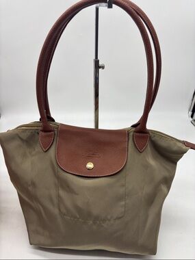 Longchamp Small Tote in Khaki and Brown Leather
